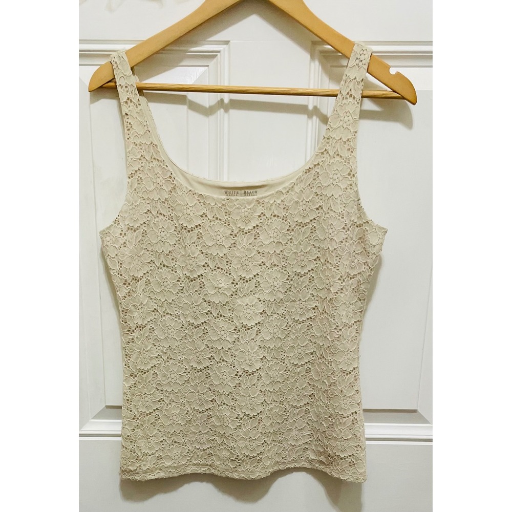 White House Black Market Lace‎ Tank Top Sleeveless Neutral Elegant